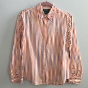 Lauren Ralph Lauren Womens Stripped Button Down Dress Shirt Size Medium MINT